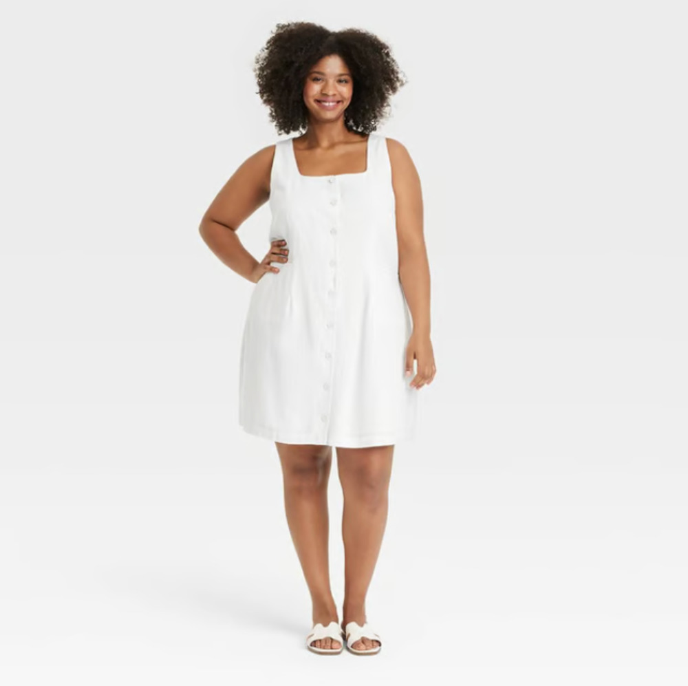 NWT A New Day White Dress Linen XXL Mini Slip Dress Women's Tie Wrap A-Line
